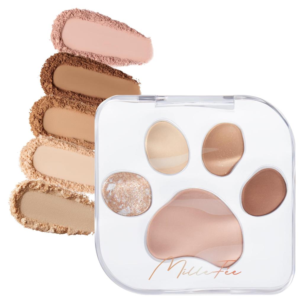 MilleFee Meow Paws Eyeshadow Palette (02 Wagamama) Cat 5-Color Eye Makeup Eyeshadow Cosmetics Glitter MilleFee Paw Palette