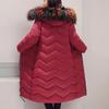 Woman Winter Down Cotton Parka Jacket Coat Outwear Long Hooded Fur Collar Zipper Pocket Loose Diamond Pattern Warm Solid Color