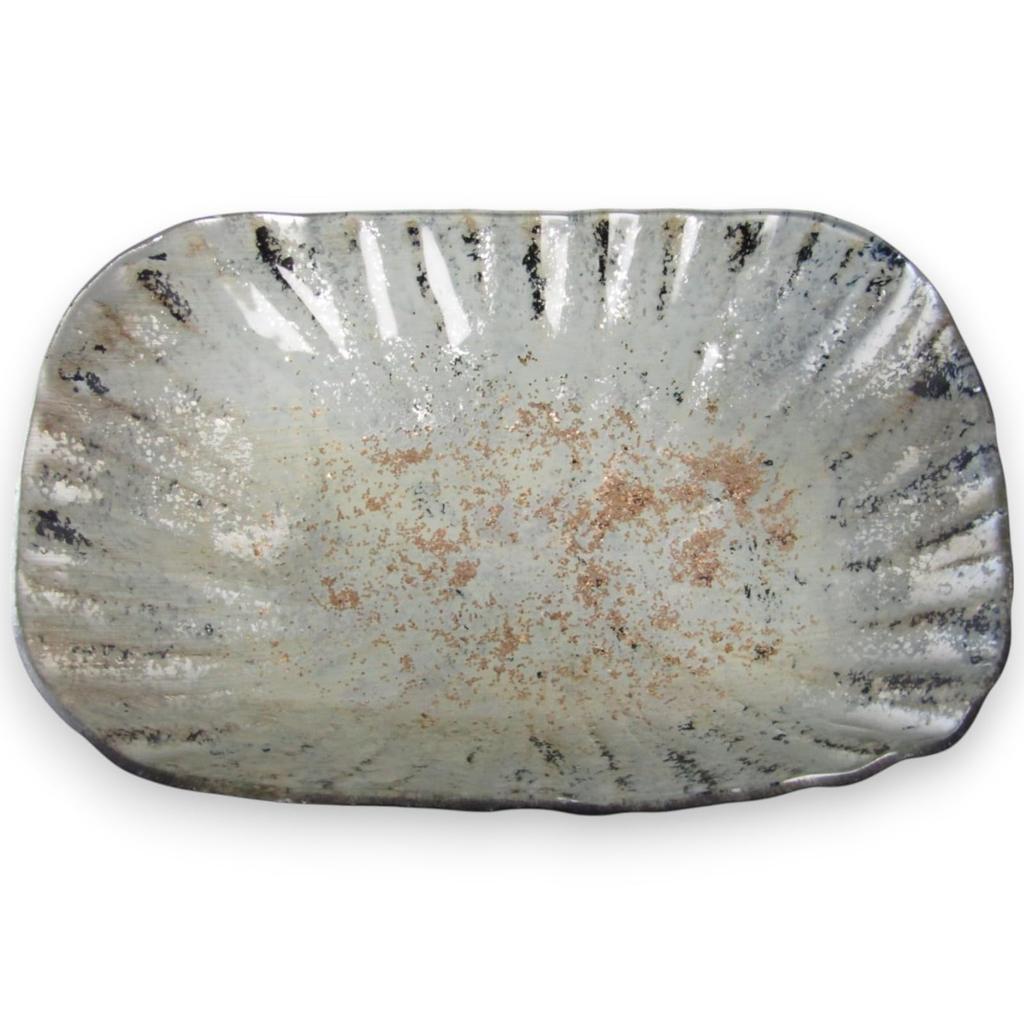 Large Oval Plate Glass Dish Plate White Gold 19cm Sairan J-kitchens