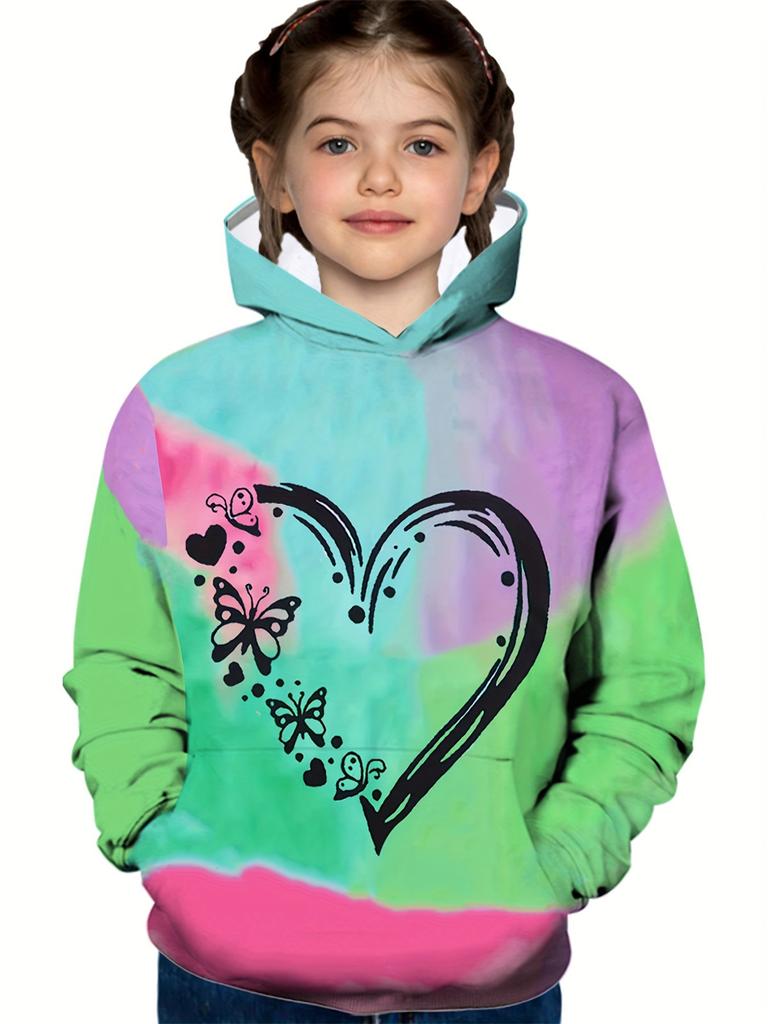 Sudadera para niña con estampado gráfico de mariposas, sudaderas con capucha de manga larga para niña, blusas de moda, tops casuales, sudadera para niña