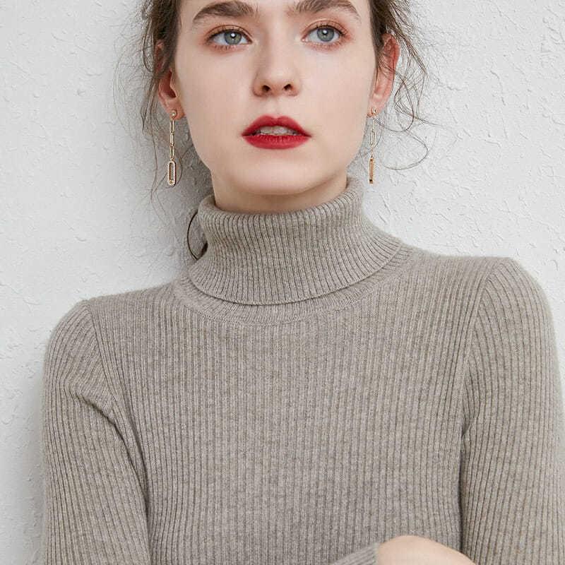High Collar Sweater Women Solid Fit Knitted Undercoat 2022 New Autumn and Winter Casual Solid Short Long Sleeve Sweater Pullover