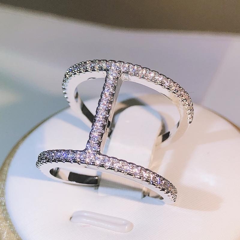2022 new exquisite white zircon ring for ladies "H" shaped fashion ring party birthday jewelry gift