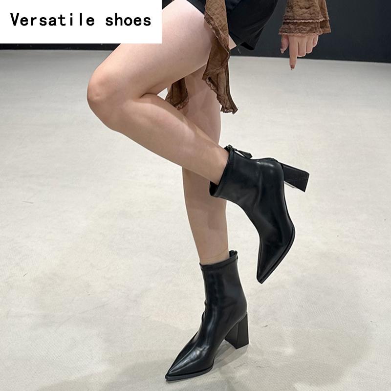 Street Style High Heel Women Ankle Boots Fashion Pointed Toe Shoes Winter Ladies Elegant Short Botas De Mujer