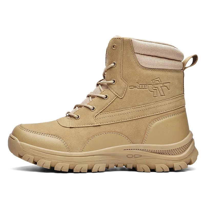 Outdoor Hiking Shoes Men Soft Wear-resistant Anti-slip Casual Combat Boots Men  Lace-up Flat Comfortable High-top Boots Men