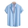 2025 Men's Solid Color Short Sleeve Lapel Shirt - European & American Casual