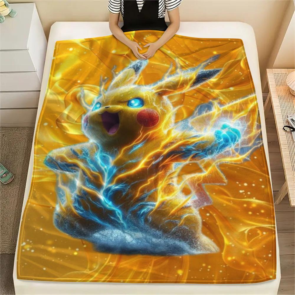 Pikachu Warm Flannel Blanket Print Style for Bed Sofa Chair Travel Picnic.-TING