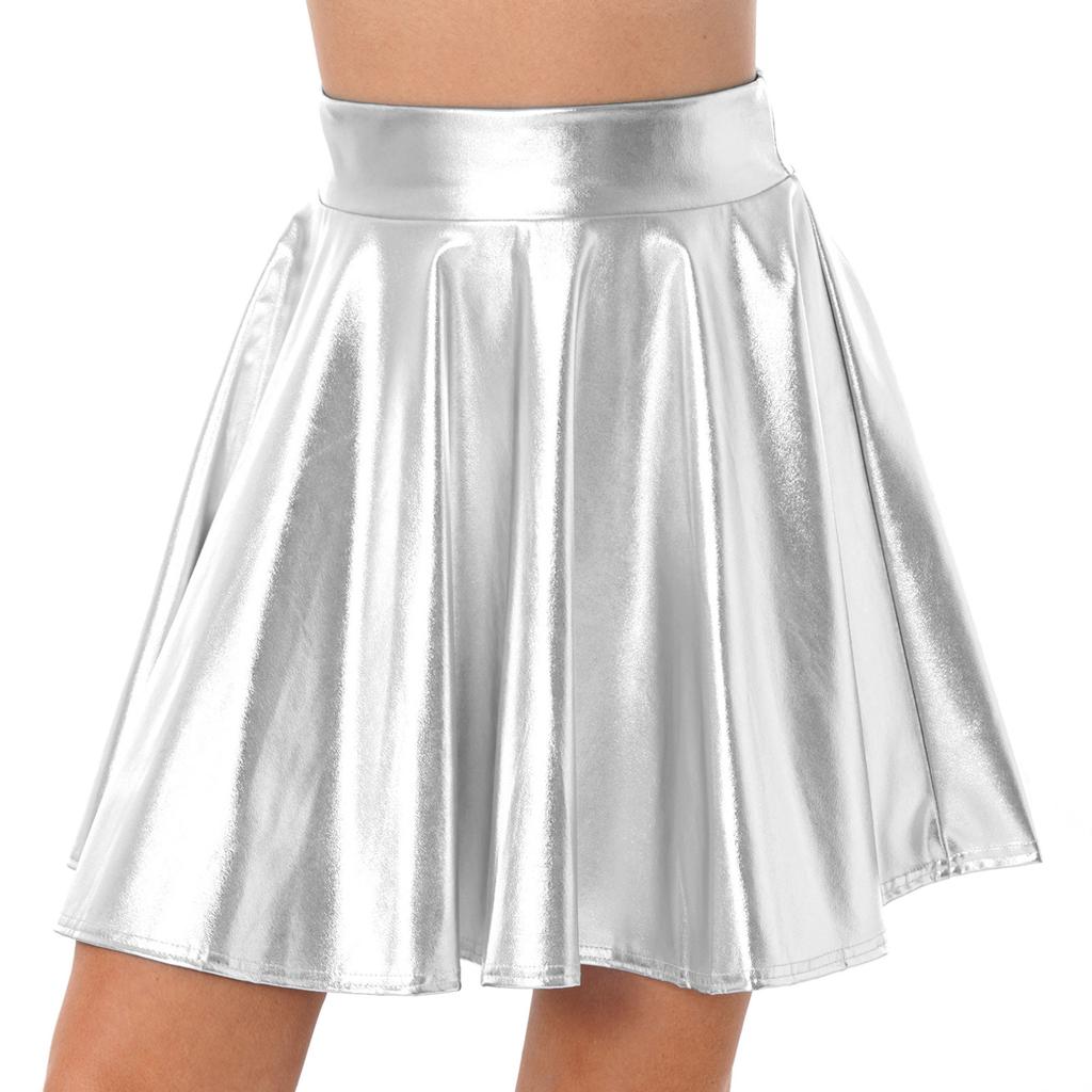 Dámská lesklá kovová minisukně s vysokým pasem Clubwear Rave Party Dance Kostým