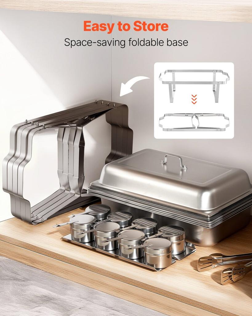 Rectangle Chafing Dish, 9.91L 4 Pack Stainless Steel Chafing Dish, Food Warmer Chafer Complete Set with Hollow Handle, 2 Food Tongs, Lid, Fuel Holder,