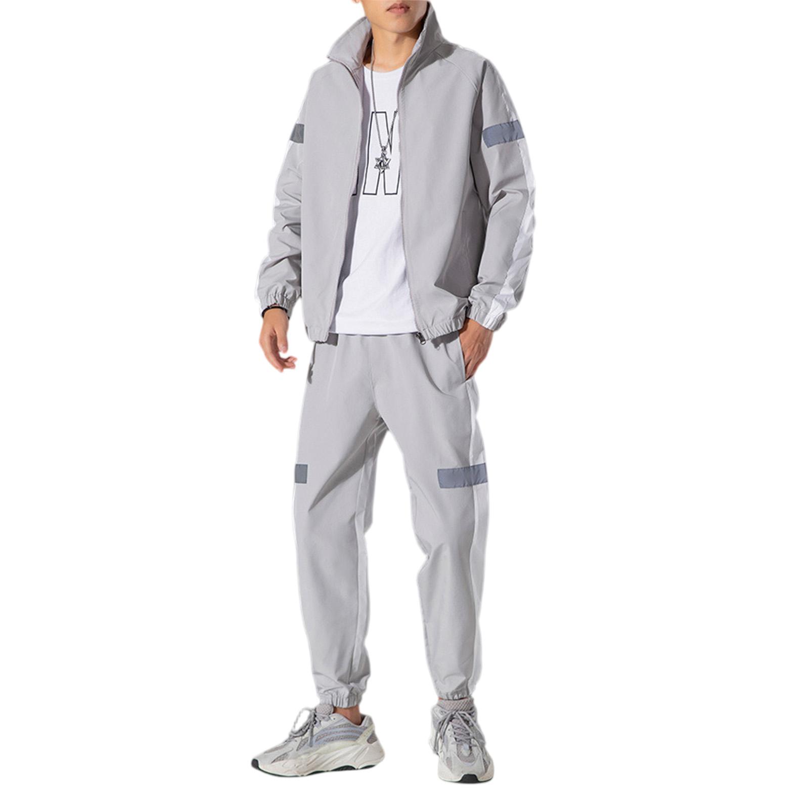 

Унисекс Однотонный Светоотражающая Полоса Спортивный Костюм Повседневная Мода Кардиган с Длинным Рукавом Куртка Спортивные Штаны Комплект XL