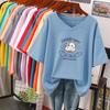 Short-sleeved T-shirt, Loose-fitting, Slimming Printed V-neck Top for Women