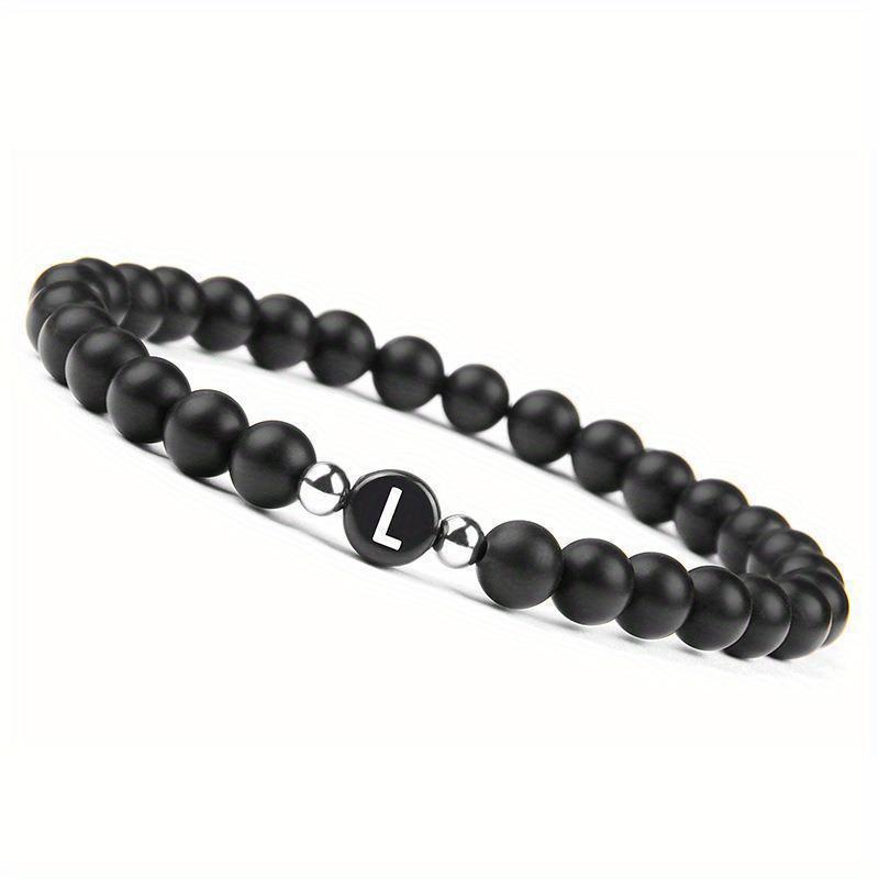 Initial Bracelet for Men and Woman Black Onyx 6mm Beads Bracelet with Letter Relationship Jewelry for Couples Alphabet bracelet