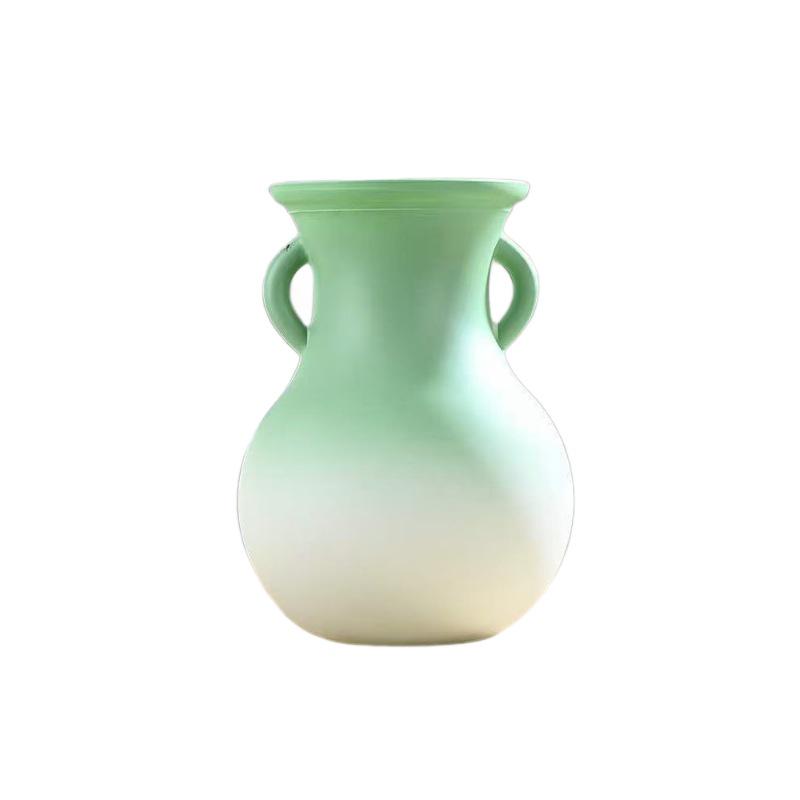 Glossy Retro Gradient Glass Vase with Double Ears for Fresh or Dried Flowers