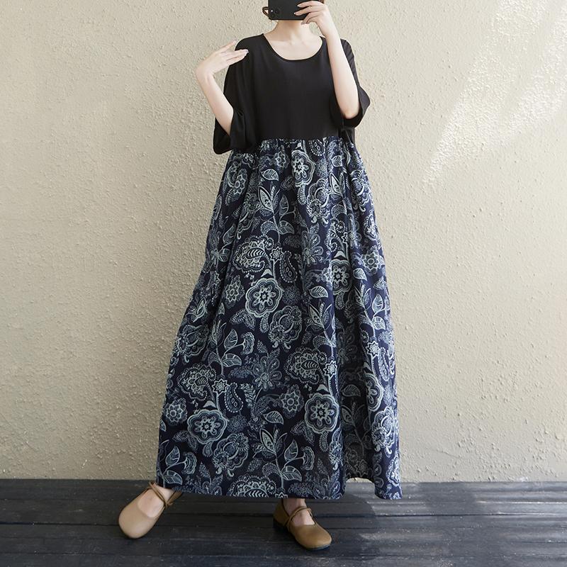 

DIMANAF Plus Size Women Summer Dress Elegant Style Basic Vintage Long Dress Linen Loose Large Soft Dress one size