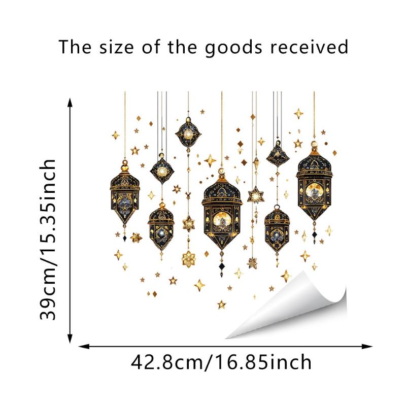Ramadan Kareem Wall Stickers Colorful Lantern Moon Star Window Decal Ramadan Decoration 2026 Eid Mubarak Muslim Party Decor