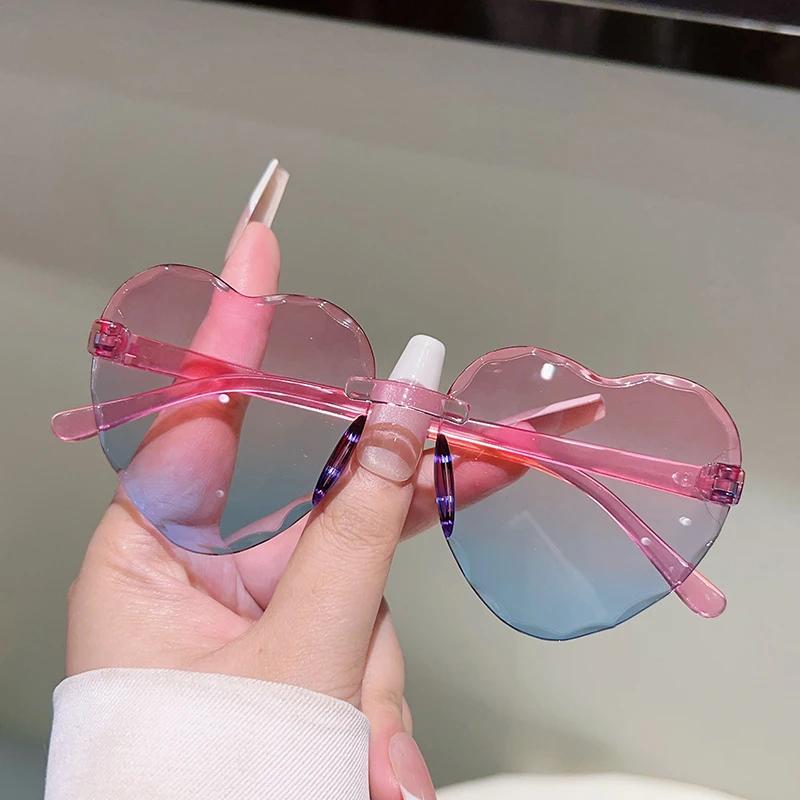 

GM LUMIAS Rimless Heart Shaped Sunglasses for Kids 2025 Cute Multi-color Children Shades Ins Trendy Design Decor Sun Glasses as picture shows