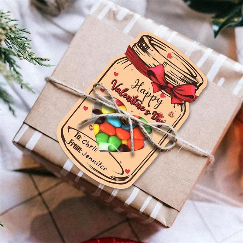 24Pcs Kraft Candy Jar Valentines Day Cards Set Clear Sealed Bags Valentine Exchange Cards for Party Favors(Candy Not Included)