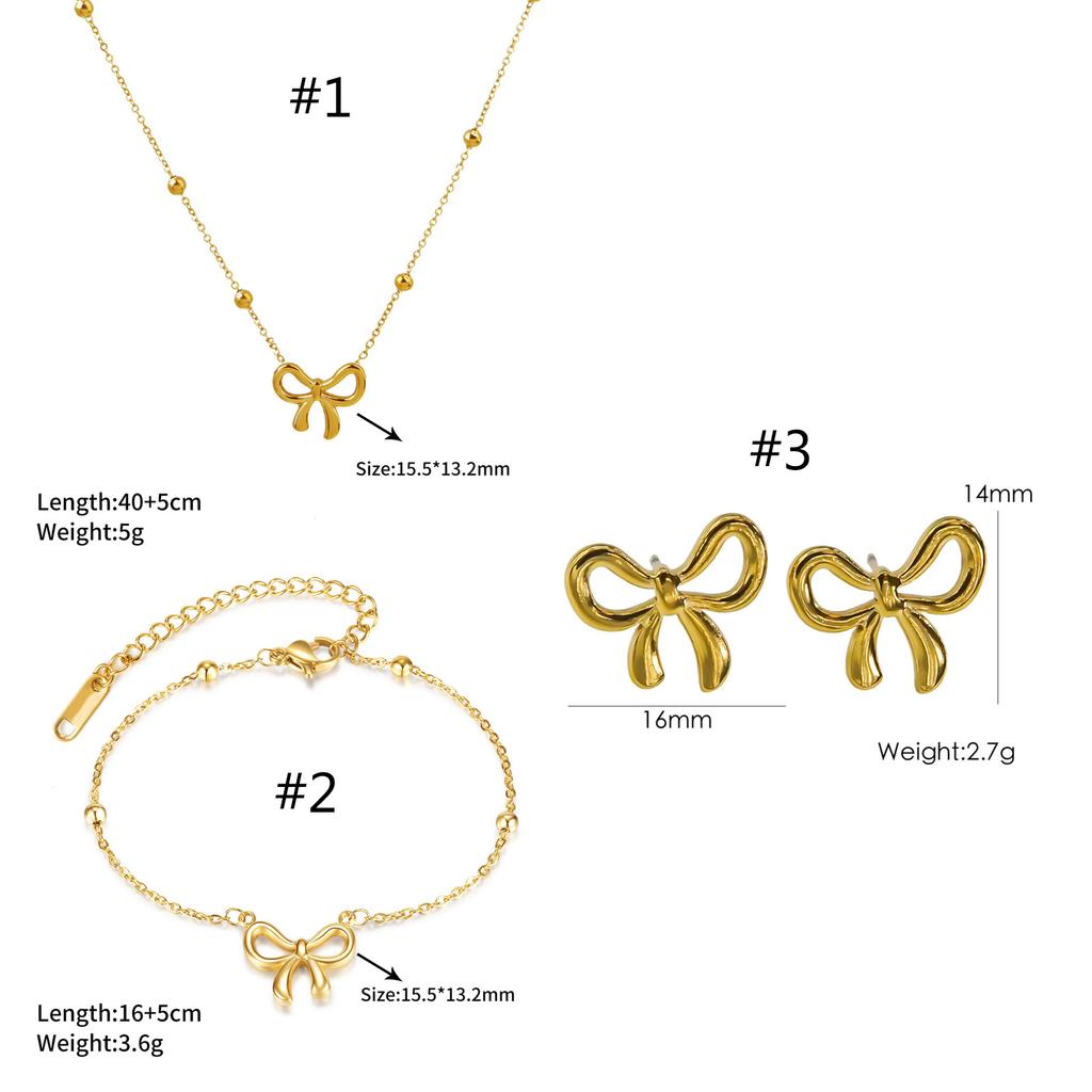 Fashionable Bowknot Necklace Jewelry Titanium Steel Bowknot Earrings Bracelet Neckchain Charm for Women Jewelry Gift