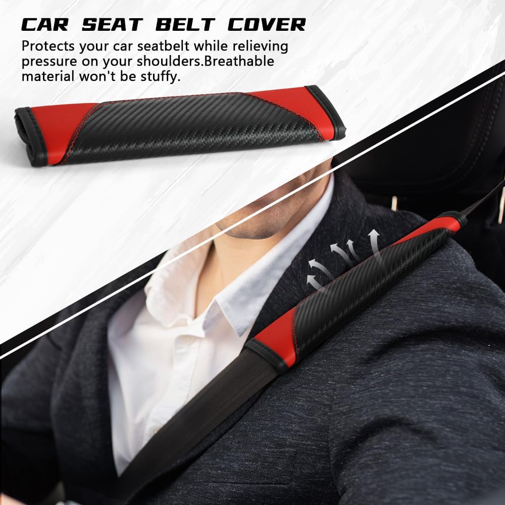 2PCS Car Seat Belt Cover Pad, Soft Carbon Fiber Leather Seatbelt Shoulder Protector For A More Comfortable Driving, Universal Safety Belt Strap Cover