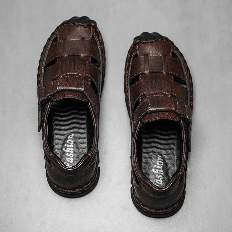 39-48 Sommer Herren Zehengeschlossen Übergröße Echtes Leder Freizeit Sandalen Outdoor Wandersandalen
