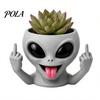 Desktop Plant Pot Funny Alien Face Planter, 3D Printed Novelty Pot, Cute Gray Cactus Head Planter for Succulents Cacti Home Table Shelf Decoration