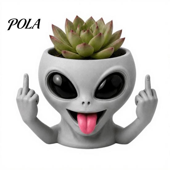 Desktop Plant Pot Funny Alien Face Planter, 3D Printed Novelty Pot, Cute Gray Cactus Head Planter for Succulents Cacti Home Table Shelf Decoration