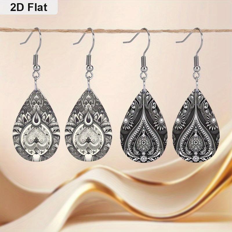 Bohemian Style Gery PU Earrings with Floral Vine Patterns, Fashion Earrings, Y2K Style Exquisite Earrings