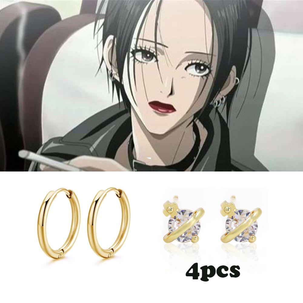 4 Piezas/Set Pendientes Anime Oosaki Nana de Presión Punk Cristal Saturno Piercing Pendientes Set para Mujeres Joyería