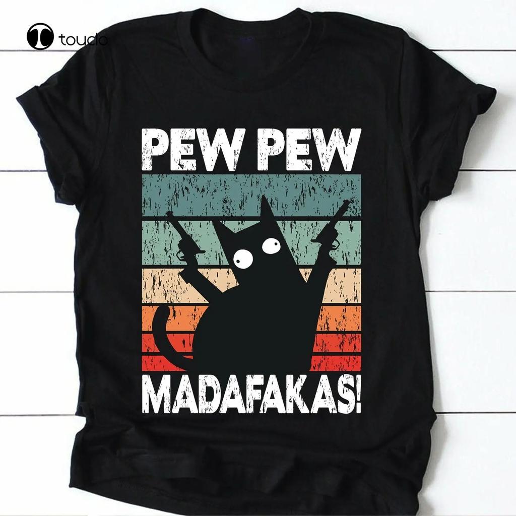 Pew Pew Madafakas Schwarze Katze Vintage Lustiges T-Shirt Baseball-T-Shirts