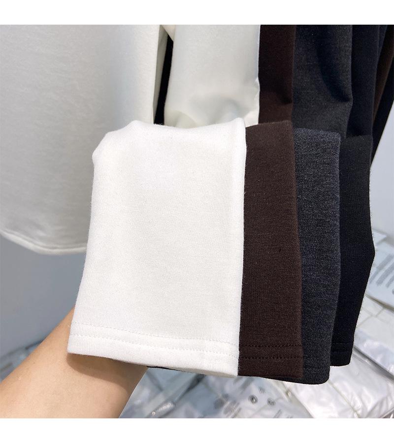 Women's Autumn/Winter Mesh Patchwork Off-Shoulder High Neck Long Sleeve T-Shirt with Brushed Fleece Inner Layer