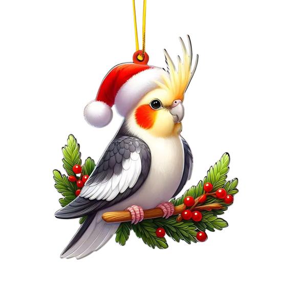 2D Acrylic Christmas Ornament Cute Flat Polar Bear/Octopus/Parrot Animal Car Rear View Mirror Charm Auto Interior Accessories for Window Wall