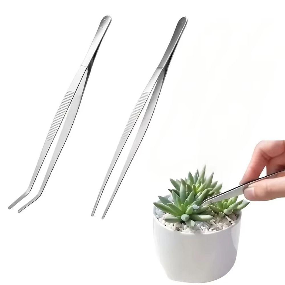 4Pcs Straight/Curved Tips Stainless Steel Tweezers Long Handle Cooking Clamps Bonsai Care