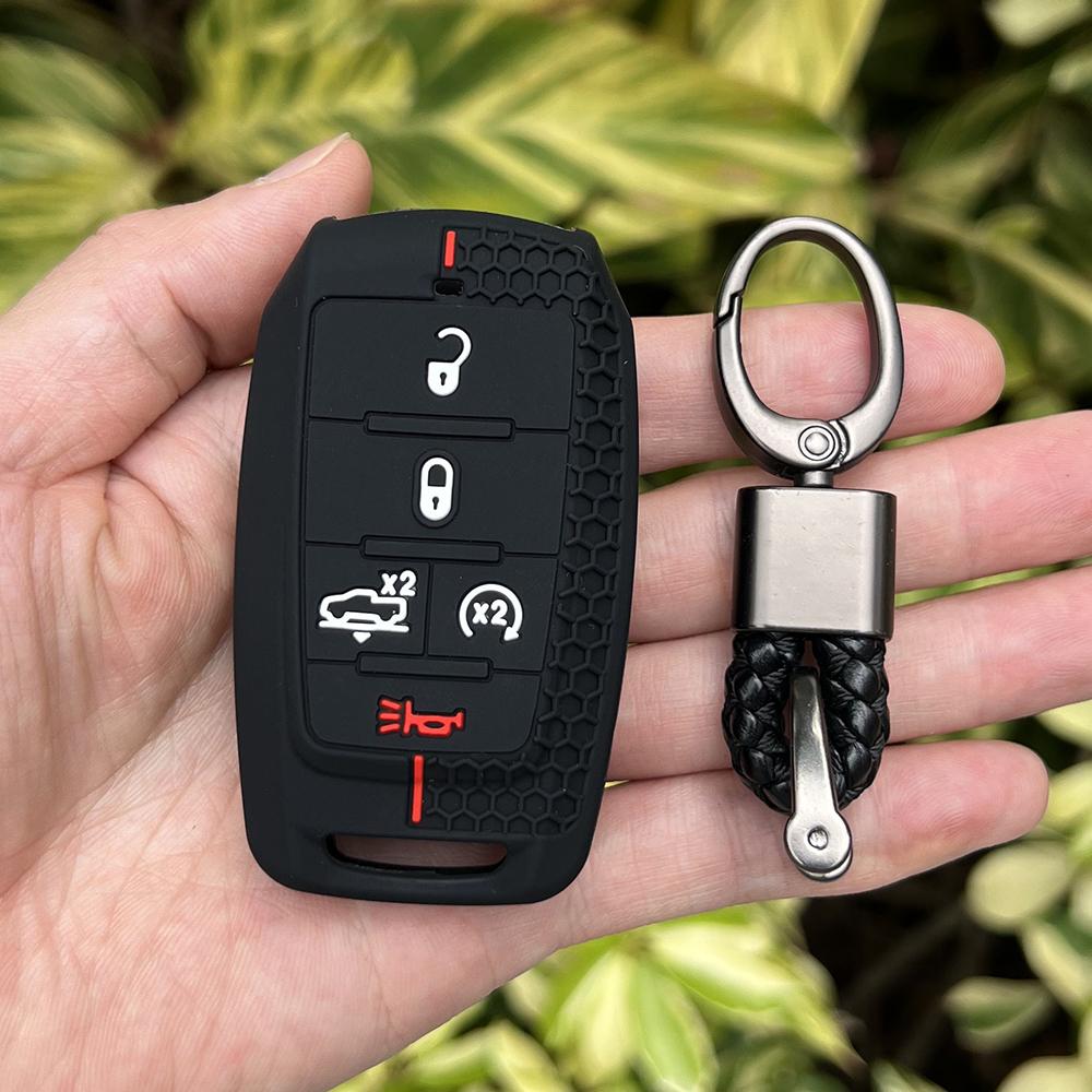Silicone Car Key Case Remote Cover Shell Keychain Accessories for Dodge Ram 1500 Pickup Limited 2019 2020 2021 2022 2023 2024