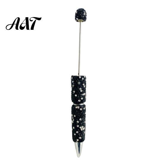 Refillable Bling Writing Pen Diamond Beadable Pens, Rhinestone Beaded DIY Bead Pen, Crystal Shaft Retractable Twist Ballpoint Black Ink Pens