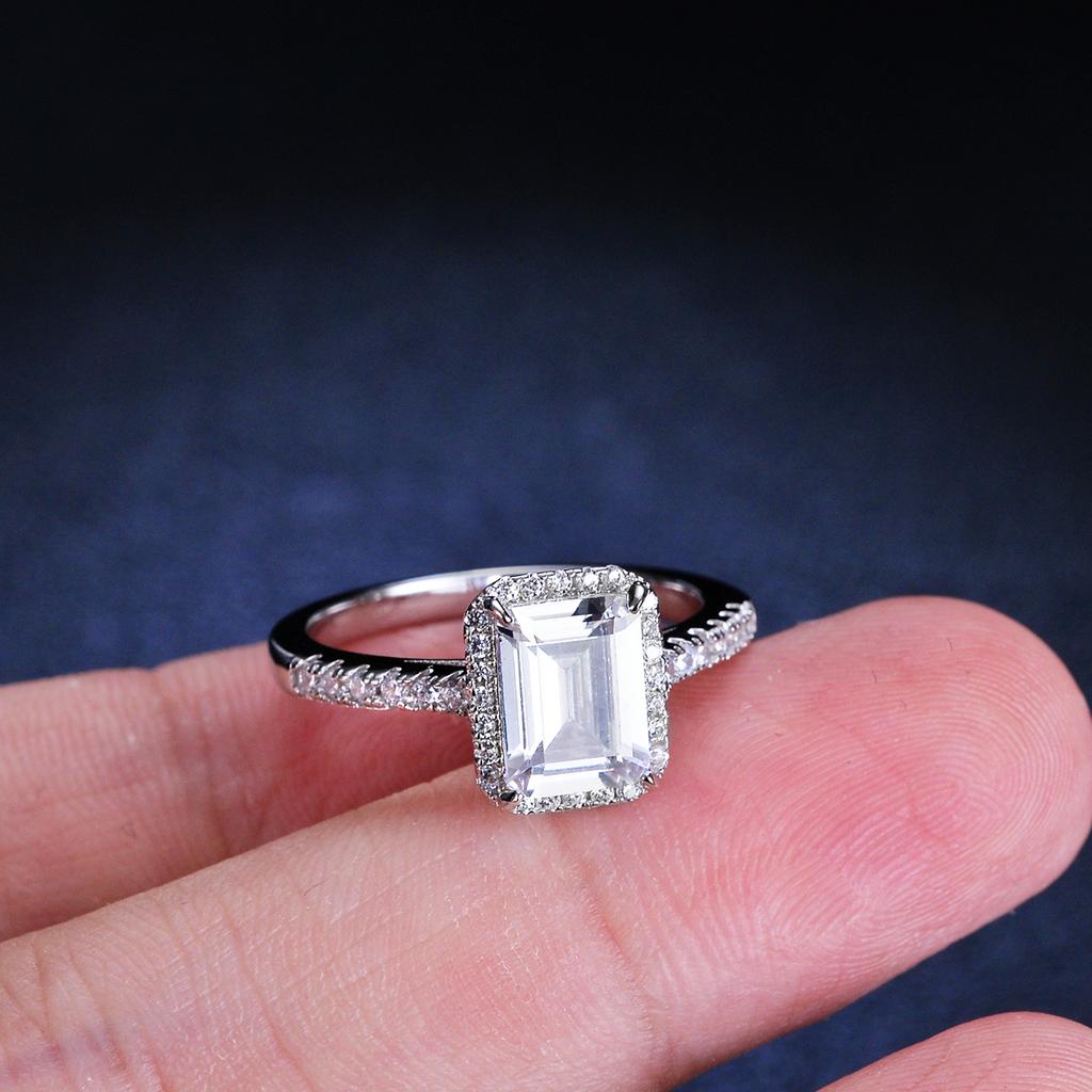 Kolor D 2ct pierścionek z diamentem moissanite propozycja ślubu pierścionek ze srebra próby 925 geometryczny pierścionek z diamentem moissanite damski prostokątny wykwintna biżuteria prezent