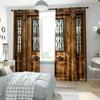 2pcs Elegant Wooden Door Print Curtains with Rod Pocket Design for Living Room Bedroom Kitchen & Cafe Window Decor Softens Views