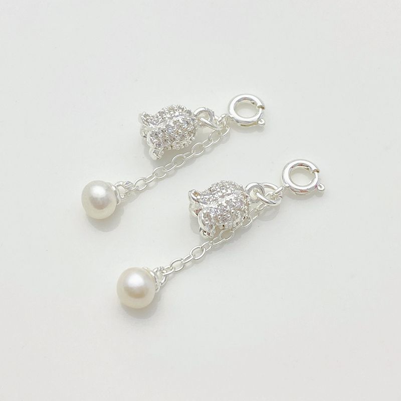 

Bright Silver Color-Preserving Inlaid Zircon Pearl Linglan Pendant Handmade DIY Bracelet Necklace Decorations Material Accessories