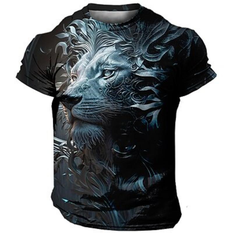 Men's Graphic Animal T shirt Short Sleeve T shirt 3D Print Crew Neck Shirt Vintage Fashion Designer Outdoor Daily Sports Silver  Summer Clothing