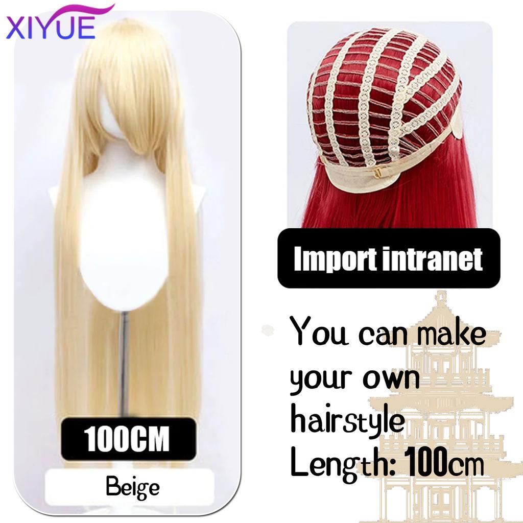 XIYUE Parrucche Cosplay Lunghe Sintetiche Colorate 100cm Parrucca Lolita Verde Rosa Bionda Viola Liscia Acconciatura per Festa di Halloween