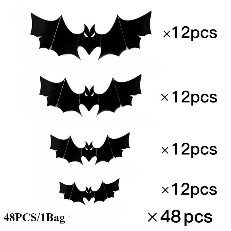 1-10Bags Halloween 3D Black Dimensional Bat Wall Stickers Decoration Venue Setup Prop Removable Wall Decals for Party Decor
