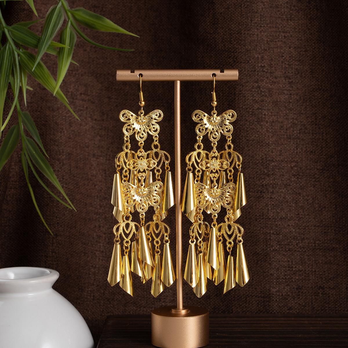 Ethnic Style Retro Fringed Earrings Court Style Geometric Glaze Long Earrings Temperament Fashionable Same Earrings
