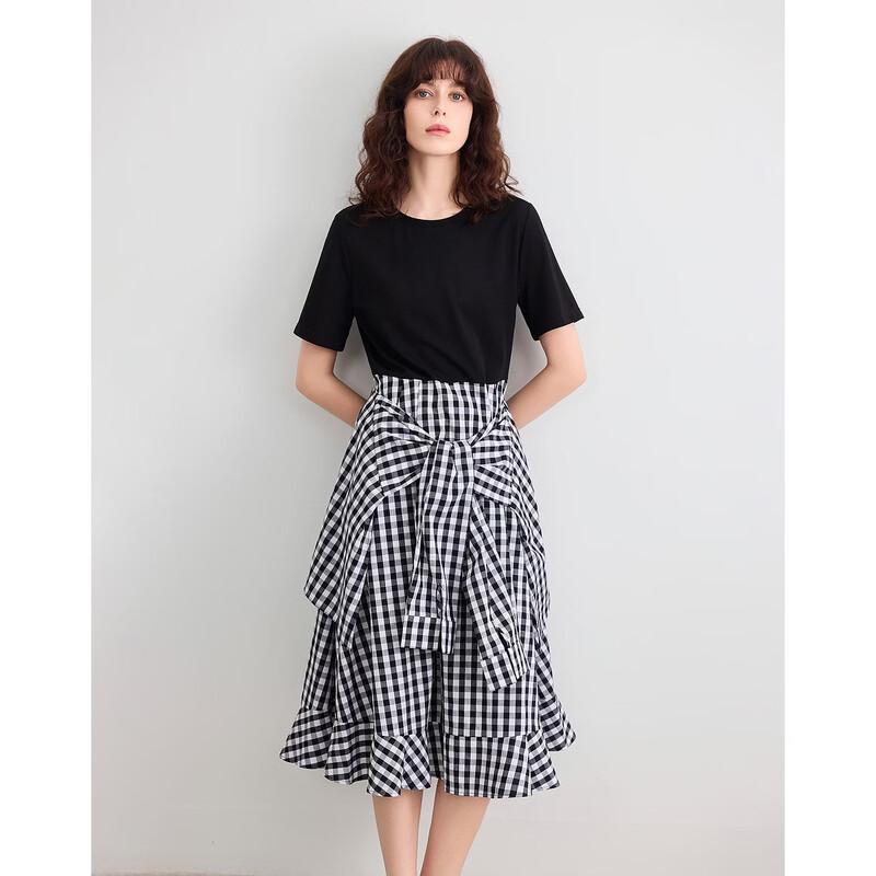Demana Faux Two-Piece Plaid Patchwork Dress