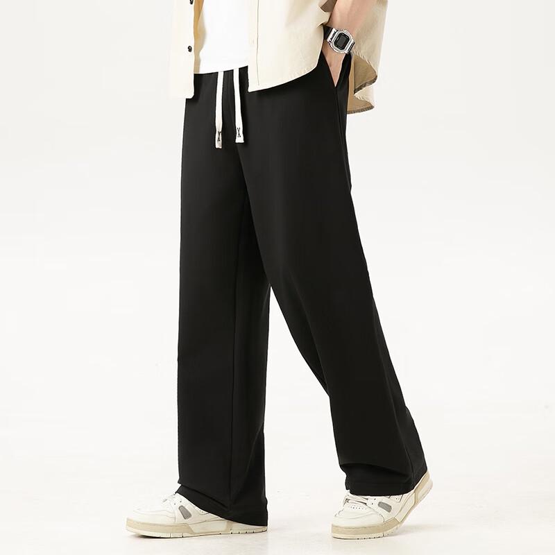 GENIOLAMODE Men's Drawstring Knit Straight-Leg Casual Pants