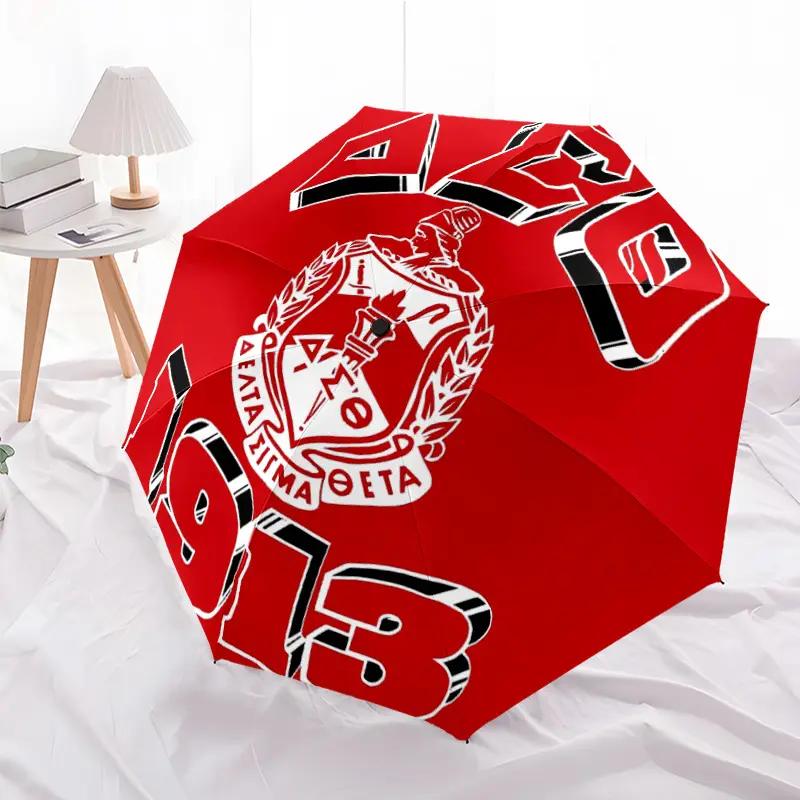 1pc Alpha Sigma Tau Sorority Pattern Folding Umbrella | Automatic, Portable Travel Design, Unisex, Ideal for Halloween, Christ