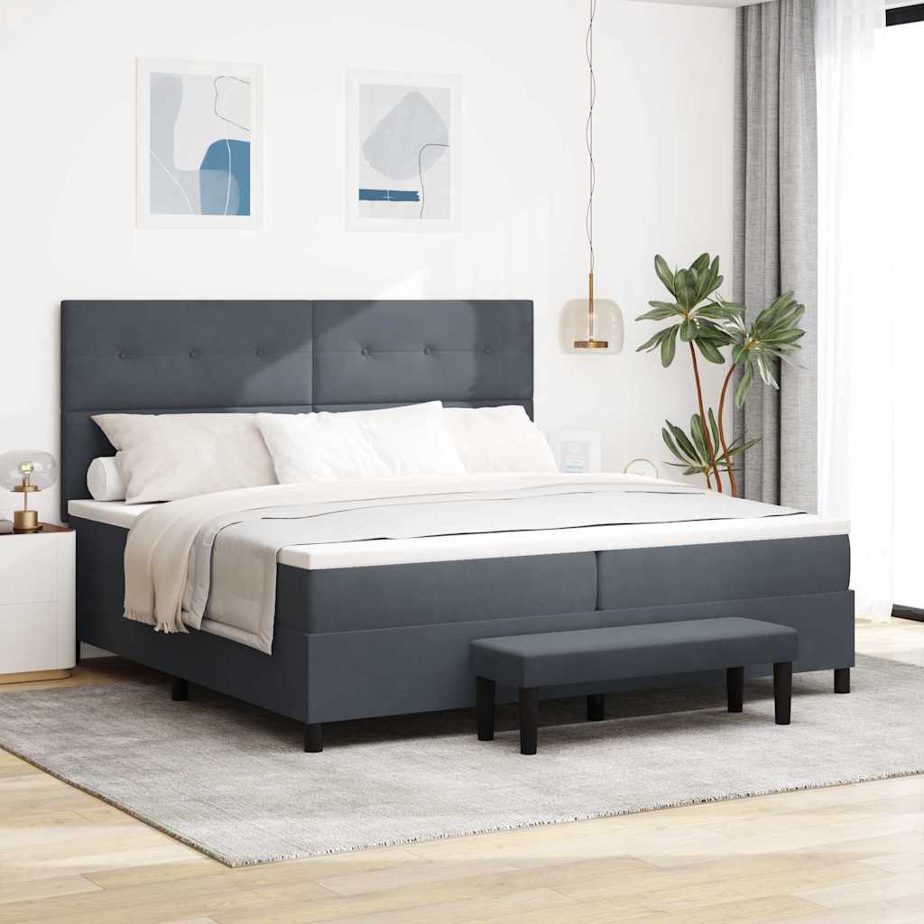 Box Spring Bed with Mattress Dark Gray 200 x 200 cm Velvet