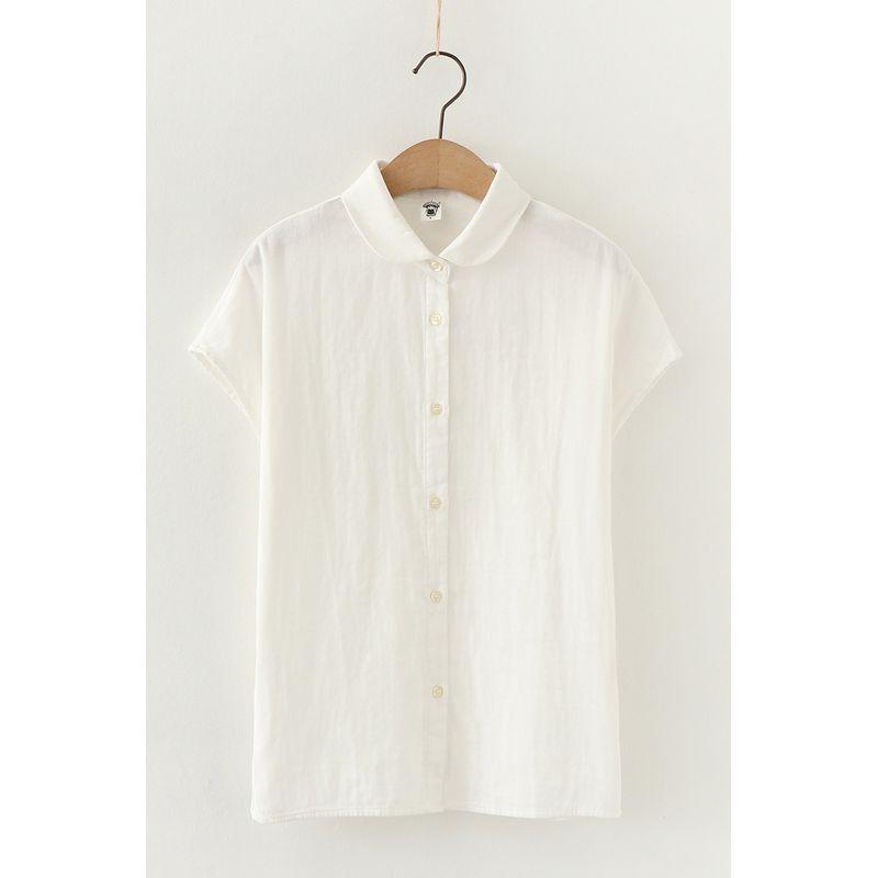

Retro Double-Layer Cotton Yarn Loose Chinese Short-Sleeved Shirt White S