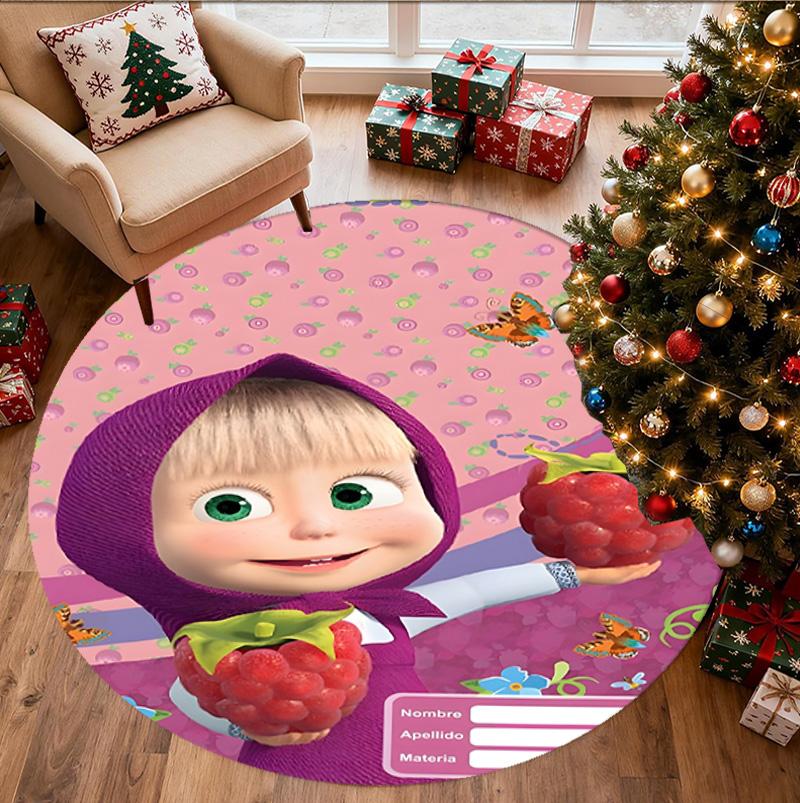 Masha and The Bear Pattern Round Rug, Indoor/Outdoor Mat, for Picnic, Gameroom, Bedroom, Office, Living Room, Home Decor Carpet, Birthday Gift