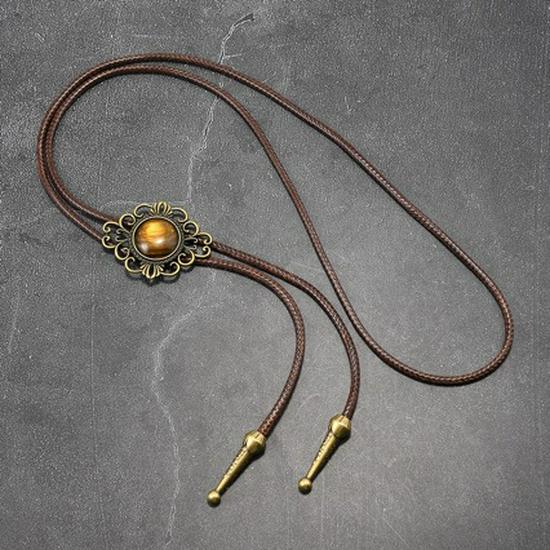 Retro Men's Bolo Tie with Resin Jade and Alloy Choker Cord
