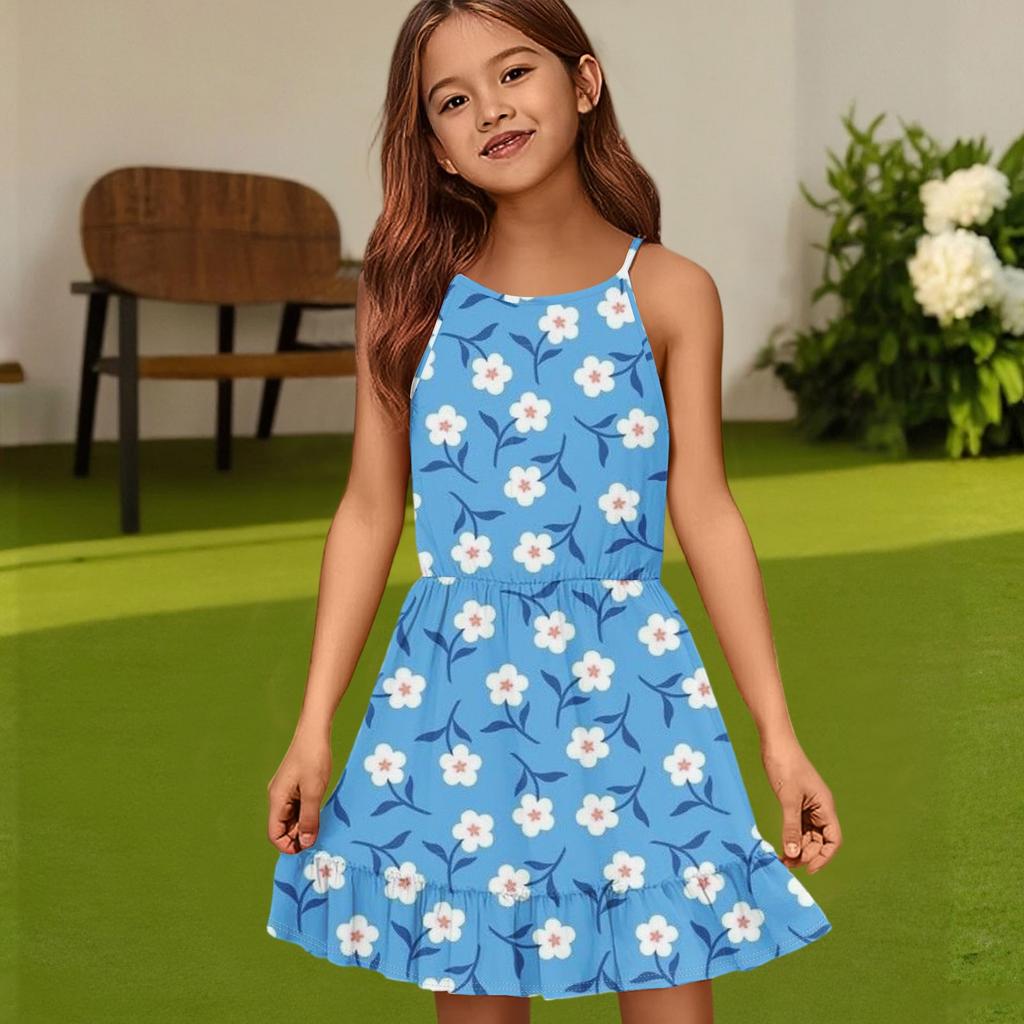 Abito Estivo Casual da Bambina con Scollo Rotondo, Monocolore e Senza Maniche