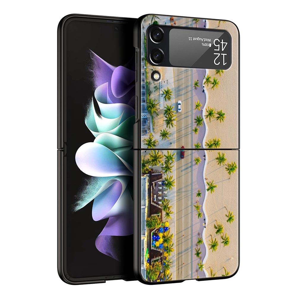 Phone Case for Samsung Galaxy Z Flip 3 4 5 6 7 Folding For Samsung Z Flip4 Flip5 PC Hard Cover NYC New York City Seaside Scenery