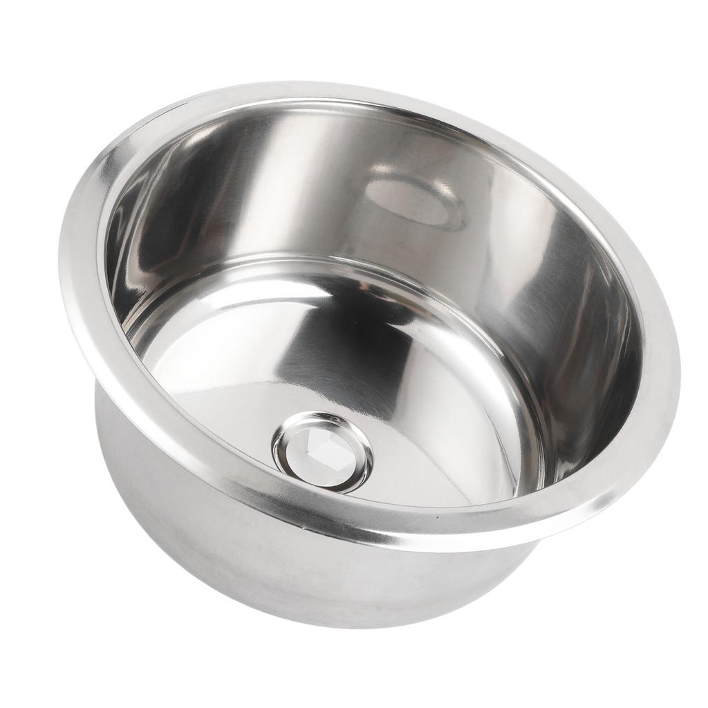 Round RV Sink Stainless Steel Kitchen Bar Single Bowl Sink with 40mm Drainage for Boat Caravan Campi